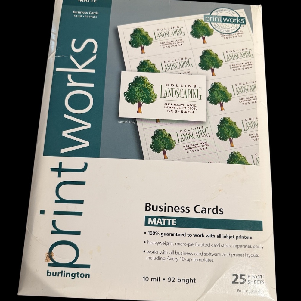 PrintWorks Business Cards White Matte 19 Sheets 10 Cards Each Inkjet Printer